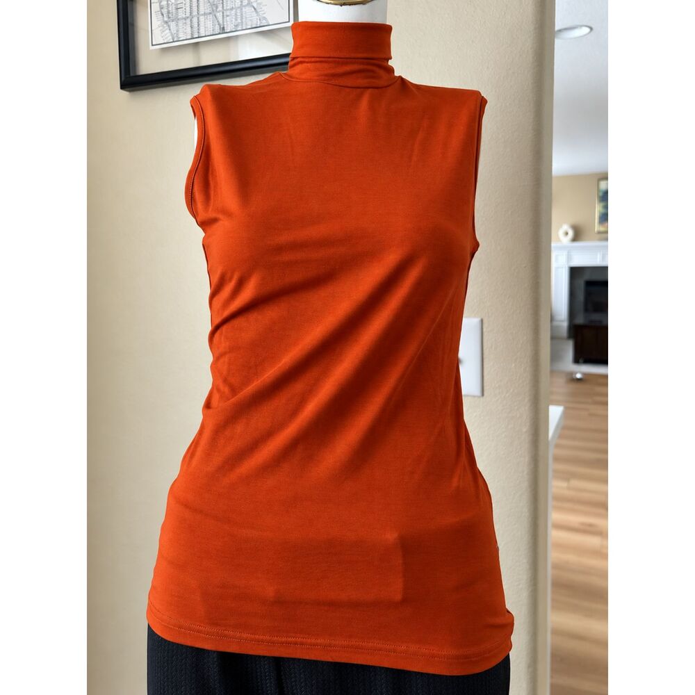 Aleeza Paris Dark Orange Sleeveless Turtleneck Top Size S Ribbed Knit NWT